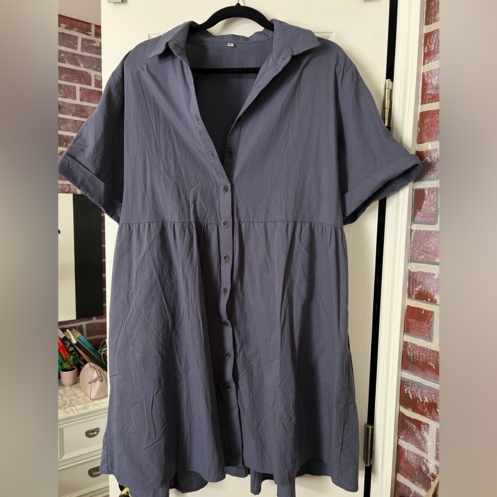 Cottagecore Button Down Tiered Dress Denim Blue